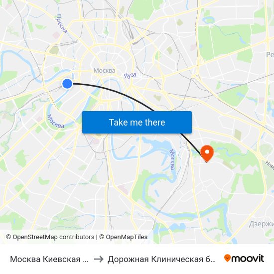 Москва Киевская (Kievsky Station) to Дорожная Клиническая больница им. Семашко map