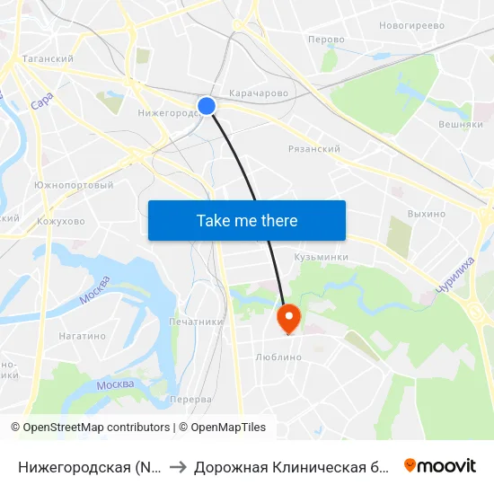 Нижегородская (Nizhegorodskaya) to Дорожная Клиническая больница им. Семашко map
