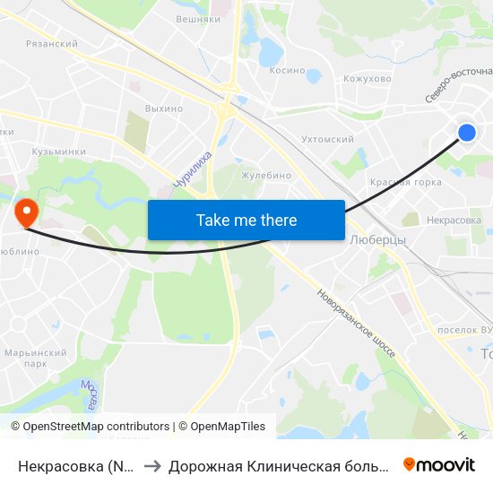Некрасовка (Nekrasovka) to Дорожная Клиническая больница им. Семашко map