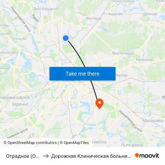 Отрадное (Otradnoe) to Дорожная Клиническая больница им. Семашко map