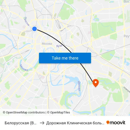 Белорусская (Belorusskaya) to Дорожная Клиническая больница им. Семашко map