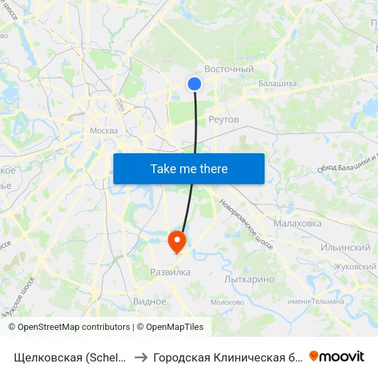 Щелковская (Schelkovskaya) to Городская Клиническая больница 83 map