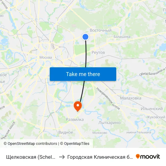 Щелковская (Schelkovskaya) to Городская Клиническая больница 83 map
