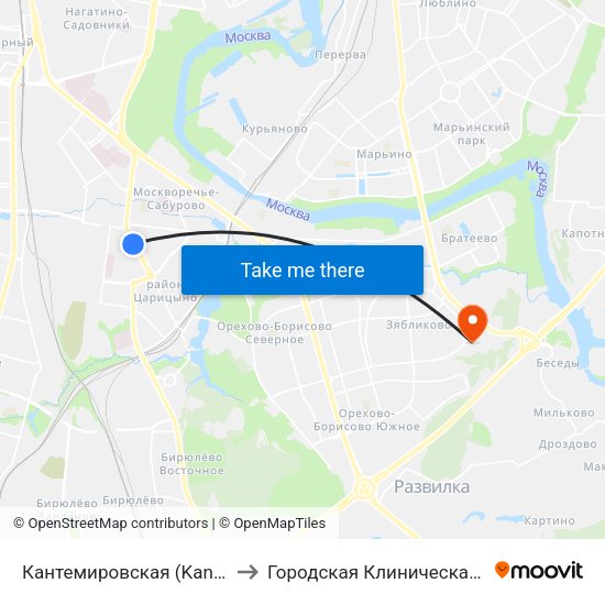 Кантемировская (Kantemirovskaya) to Городская Клиническая больница 83 map