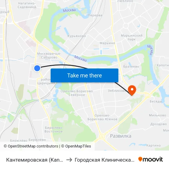Кантемировская (Kantemirovskaya) to Городская Клиническая больница 83 map