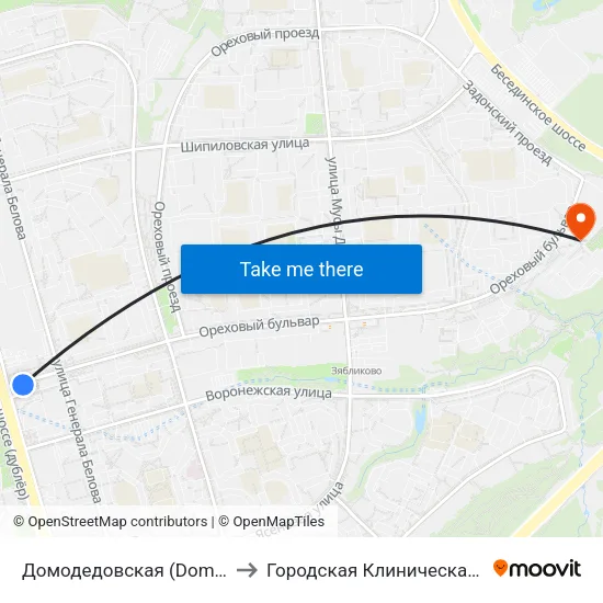 Домодедовская (Domodedovskaya) to Городская Клиническая больница 83 map