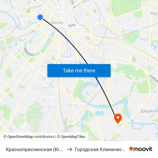 Краснопресненская (Krasnopresnenskaya) to Городская Клиническая больница 83 map