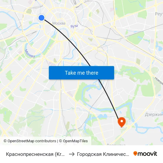 Краснопресненская (Krasnopresnenskaya) to Городская Клиническая больница 83 map