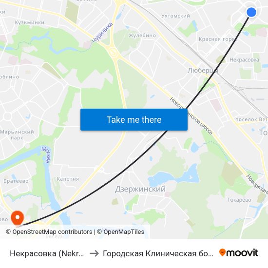 Некрасовка (Nekrasovka) to Городская Клиническая больница 83 map