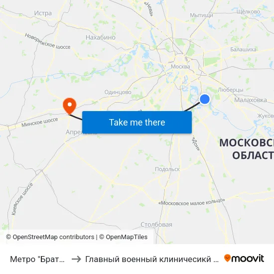 Метро "Братиславская" to Главный военный клиничесикй госпиталь ФСБ России map