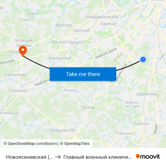 Новоясеневская (Novoyasenevskaya) to Главный военный клиничесикй госпиталь ФСБ России map