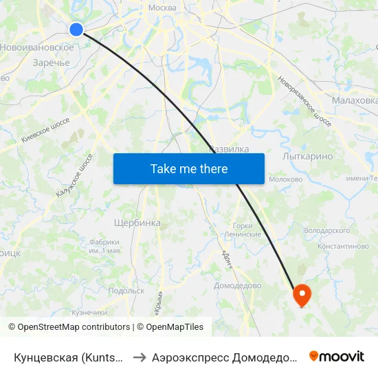Кунцевская (Kuntsevskaya) to Аэроэкспресс Домодедово Москва map