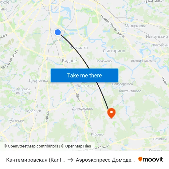 Кантемировская (Kantemirovskaya) to Аэроэкспресс Домодедово Москва map