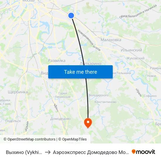 Выхино (Vykhino) to Аэроэкспресс Домодедово Москва map