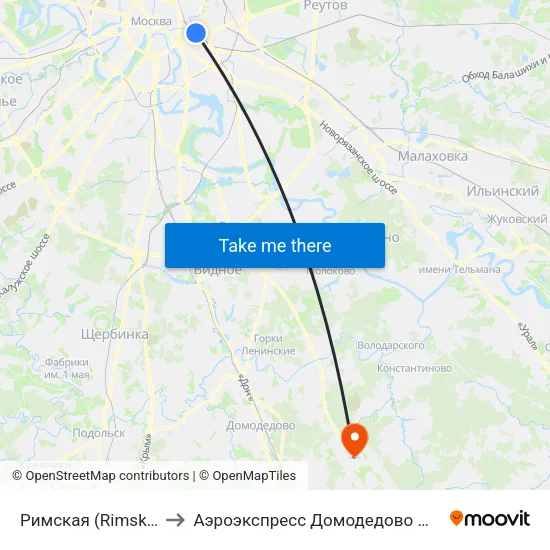 Римская (Rimskaya) to Аэроэкспресс Домодедово Москва map