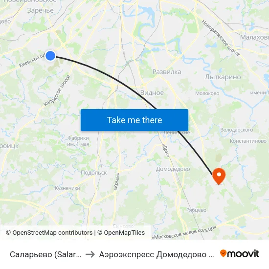 Саларьево (Salaryevo) to Аэроэкспресс Домодедово Москва map