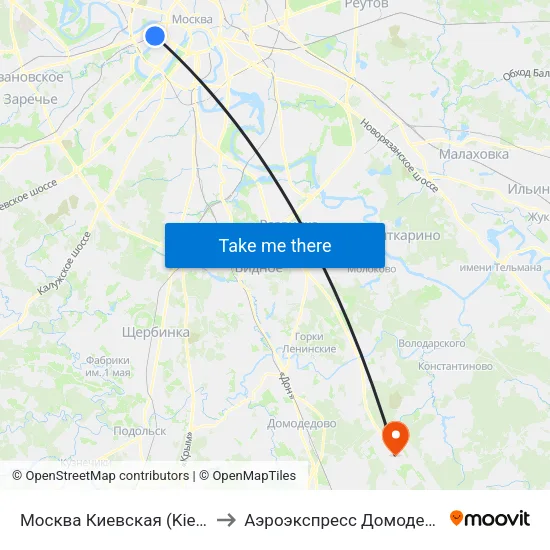 Москва Киевская (Kievsky Station) to Аэроэкспресс Домодедово Москва map