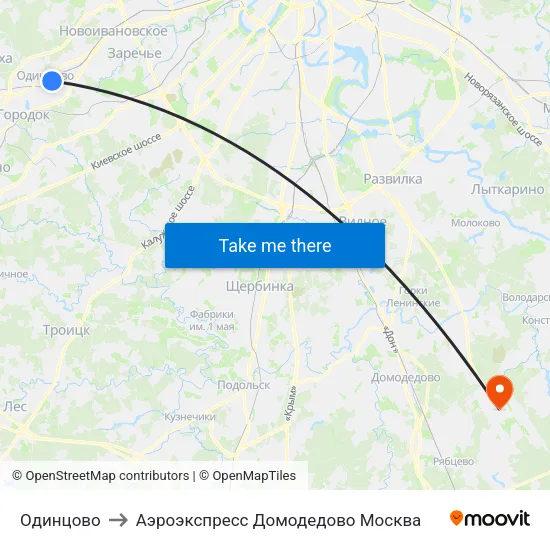 Одинцово to Аэроэкспресс Домодедово Москва map