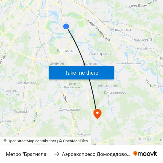 Метро "Братиславская" to Аэроэкспресс Домодедово Москва map