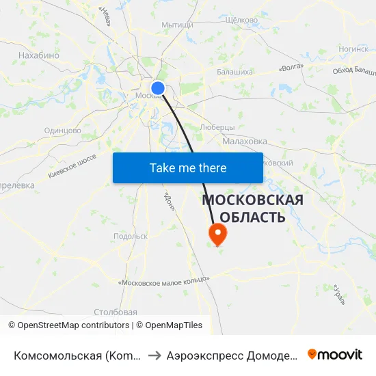 Комсомольская (Komsomolskaya) to Аэроэкспресс Домодедово Москва map