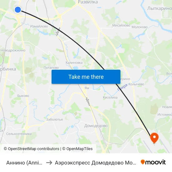 Аннино (Annino) to Аэроэкспресс Домодедово Москва map