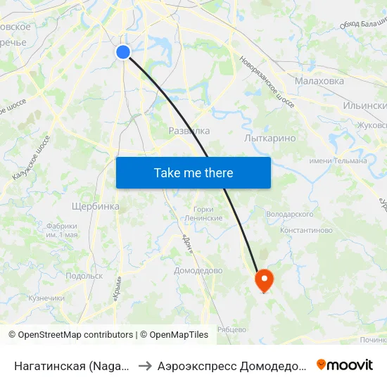 Нагатинская (Nagatinskaya) to Аэроэкспресс Домодедово Москва map