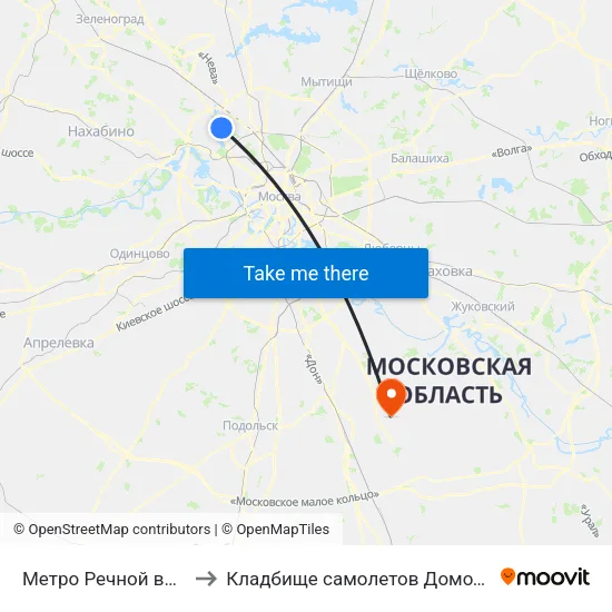 Метро Речной вокзал to Кладбище самолетов Домодедово map