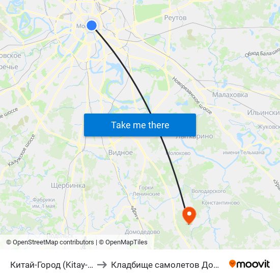 Китай-Город (Kitay-Gorod) to Кладбище самолетов Домодедово map