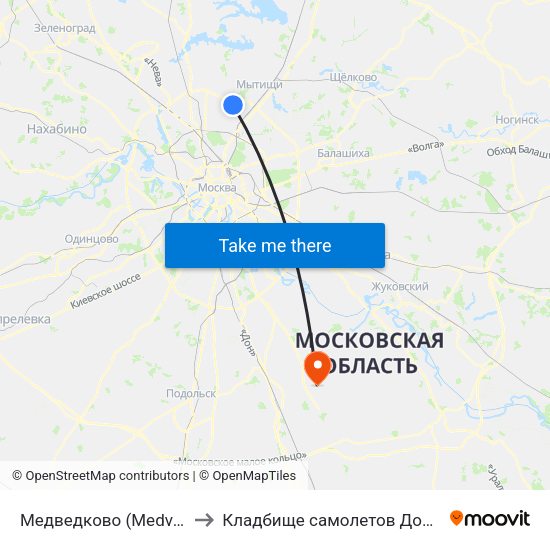 Медведково (Medvedkovo) to Кладбище самолетов Домодедово map