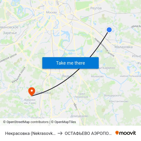 Некрасовка (Nekrasovka) to ОСТАФЬЕВО АЭРОПОРТ map