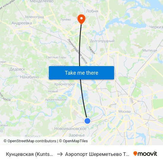 Кунцевская (Kuntsevskaya) to Аэропорт Шереметьево  Терминал В map