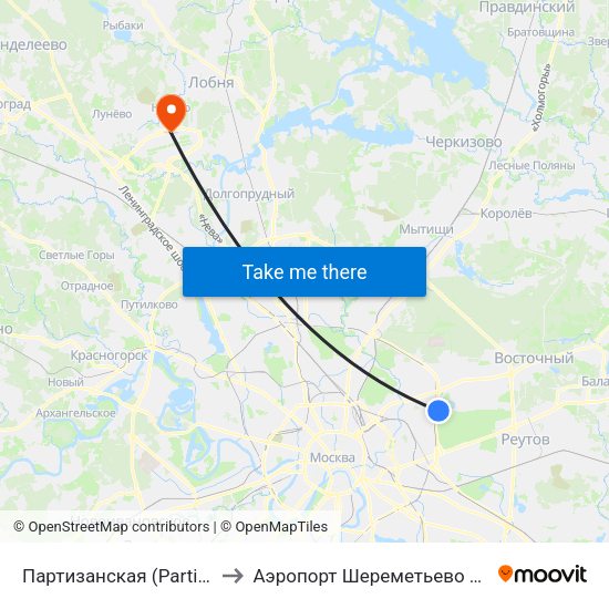 Партизанская (Partizanskaya) to Аэропорт Шереметьево  Терминал В map