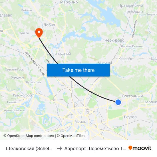 Щелковская (Schelkovskaya) to Аэропорт Шереметьево  Терминал В map