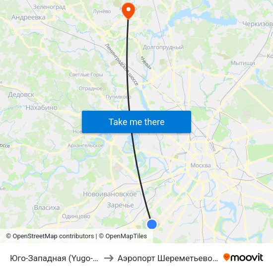 Юго-Западная (Yugo-Zapadnaya) to Аэропорт Шереметьево  Терминал В map