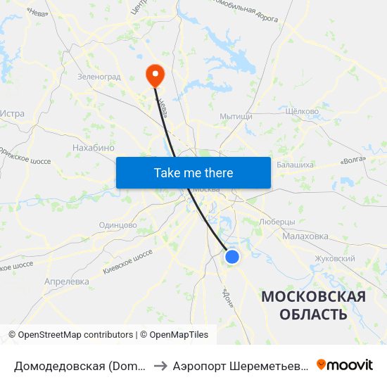 Домодедовская (Domodedovskaya) to Аэропорт Шереметьево  Терминал В map