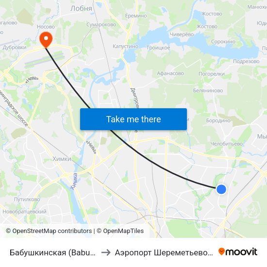 Бабушкинская (Babushkinskaya) to Аэропорт Шереметьево  Терминал В map