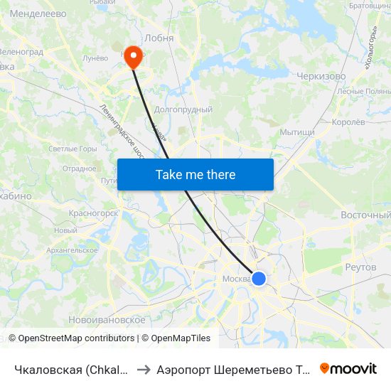 Чкаловская (Chkalovskaya) to Аэропорт Шереметьево  Терминал В map