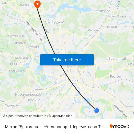 Метро "Братиславская" to Аэропорт Шереметьево  Терминал В map