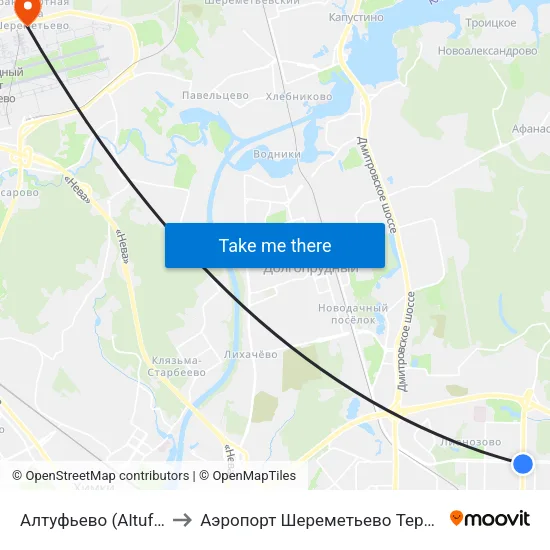 Алтуфьево (Altufyevo) to Аэропорт Шереметьево  Терминал В map