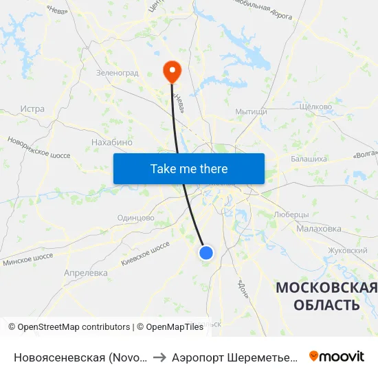 Новоясеневская (Novoyasenevskaya) to Аэропорт Шереметьево  Терминал В map