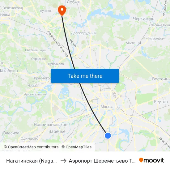 Нагатинская (Nagatinskaya) to Аэропорт Шереметьево  Терминал В map