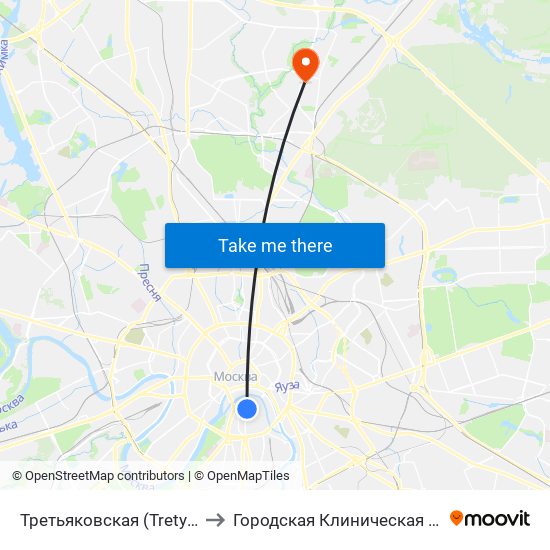 Третьяковская (Tretyakovskaya) to Городская Клиническая больница 20 map