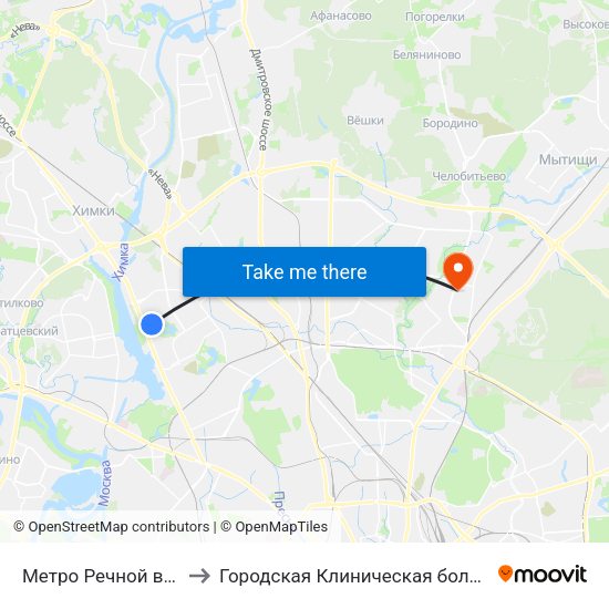 Метро Речной вокзал to Городская Клиническая больница 20 map
