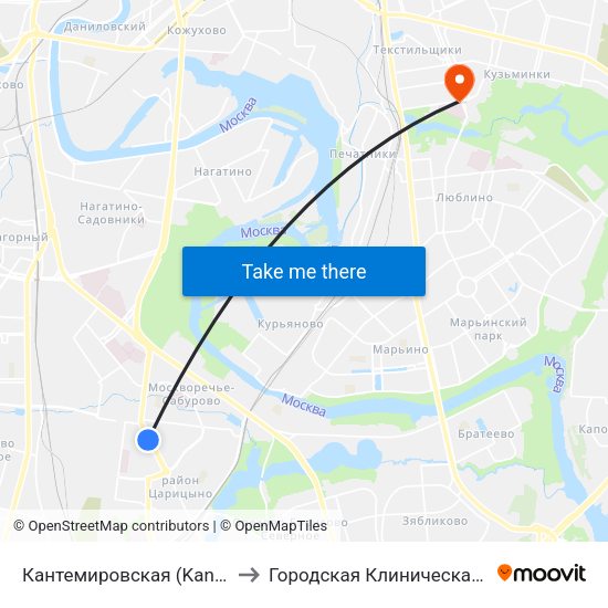 Кантемировская (Kantemirovskaya) to Городская Клиническая больница 68 map