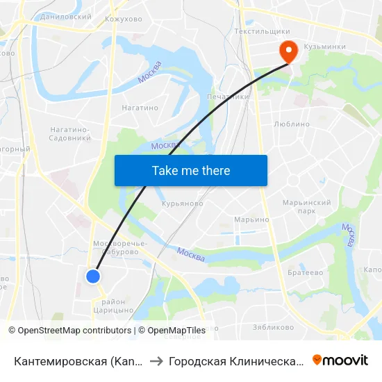 Кантемировская (Kantemirovskaya) to Городская Клиническая больница 68 map