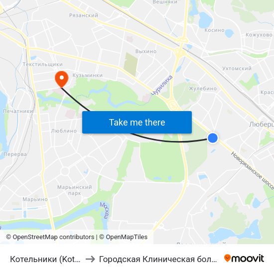 Котельники (Kotelniki) to Городская Клиническая больница 68 map
