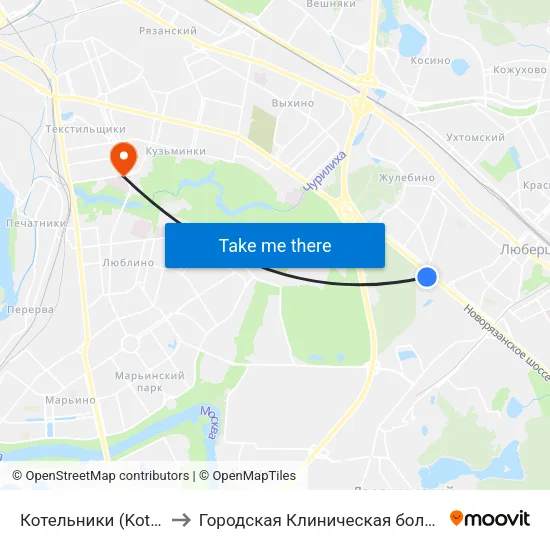 Котельники (Kotelniki) to Городская Клиническая больница 68 map