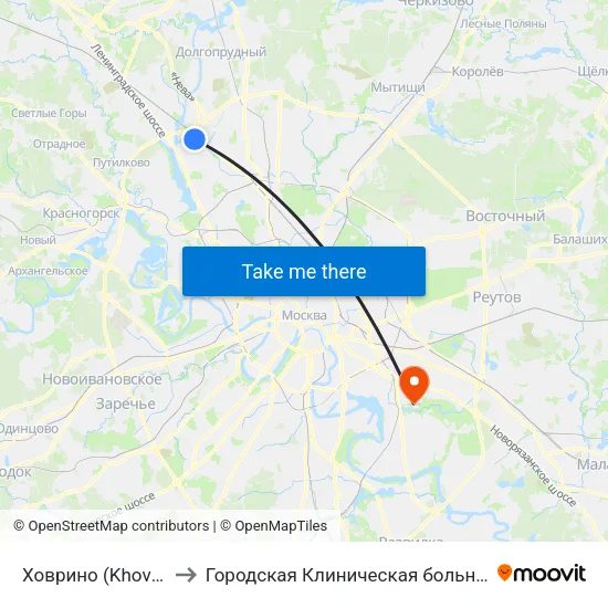 Ховрино (Khovrino) to Городская Клиническая больница 68 map