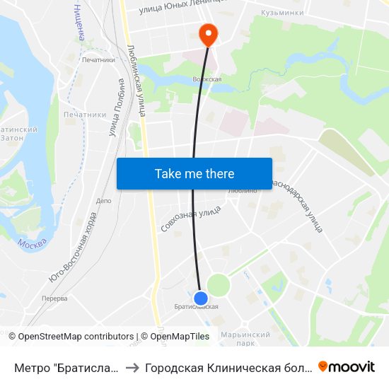 Метро "Братиславская" to Городская Клиническая больница 68 map