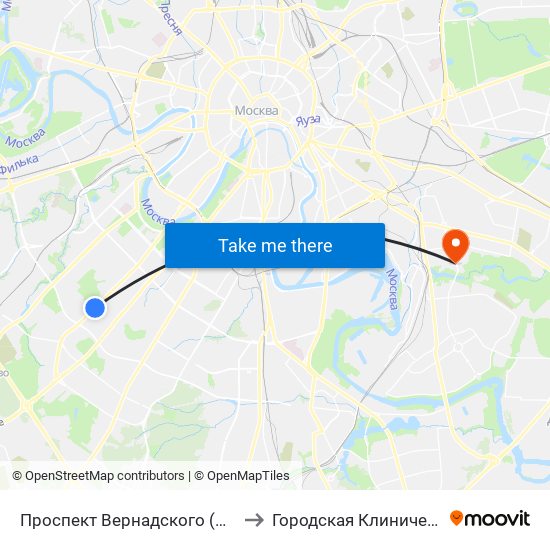 Проспект Вернадского (Prospekt Vernadskogo) to Городская Клиническая больница 68 map